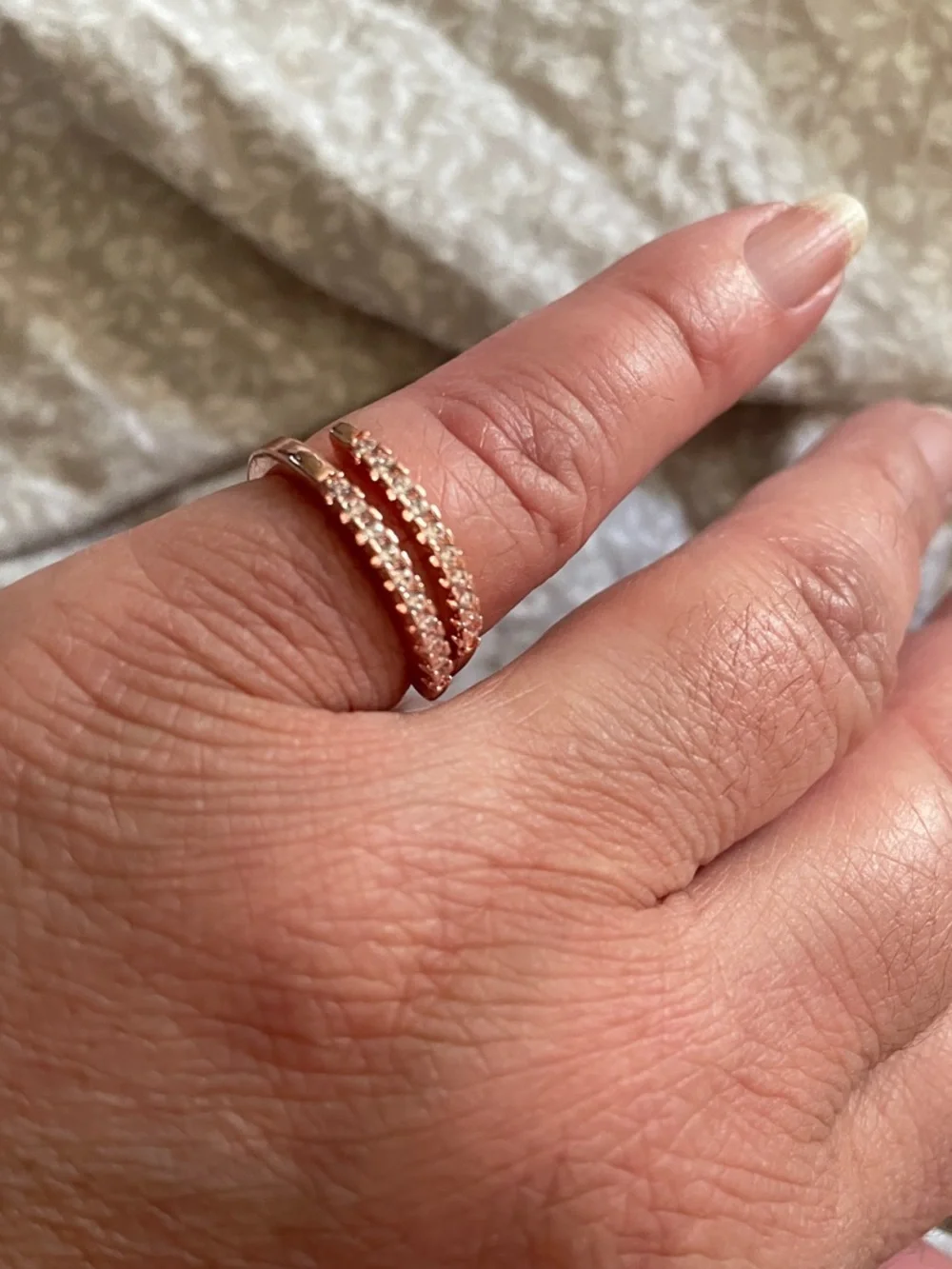 Rose Gold Double Band Crystal Ring - Women Jewelry - New